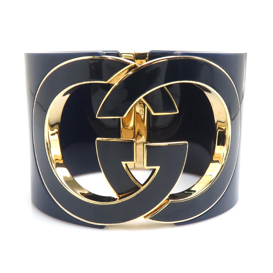 グッチ GUCCI バングル インターロッキングG プラスチック/メタル ネイビー/ゴールド レディース h32277a