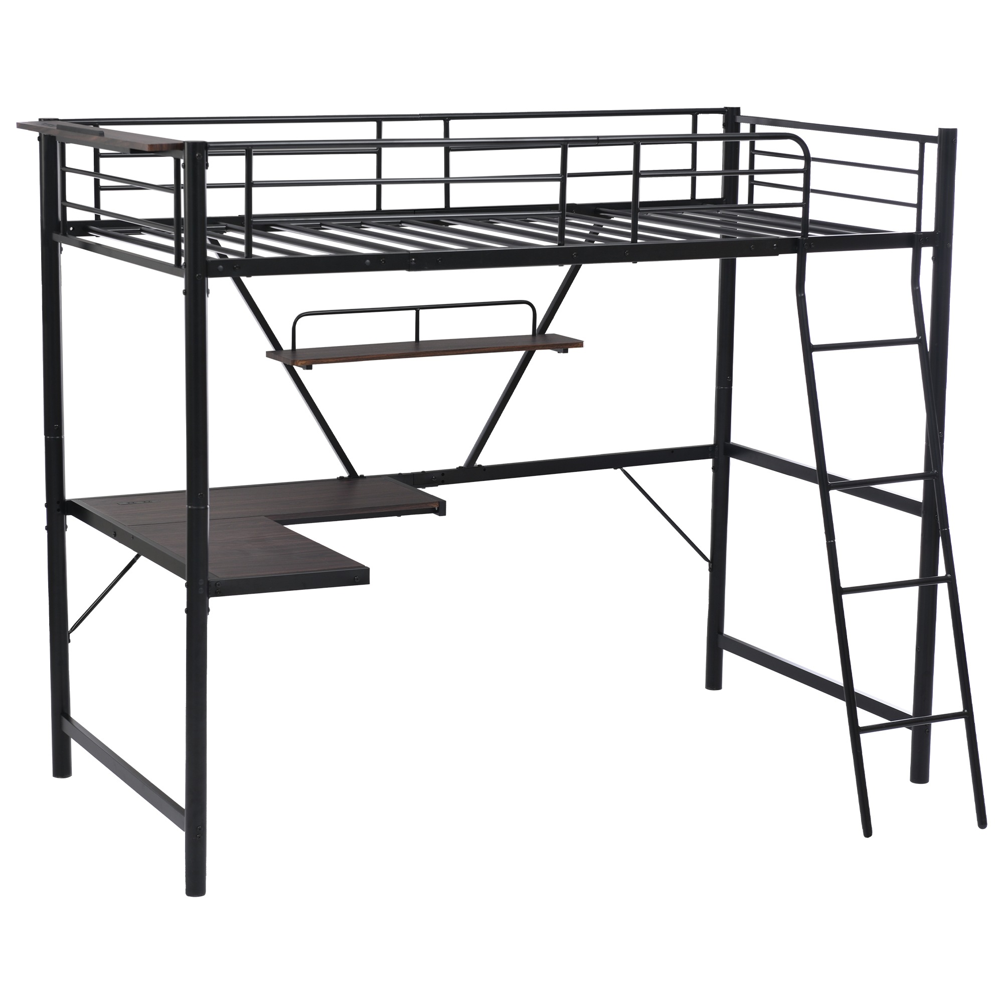 国内発送-送.料.無.料新品246【元SKU：WF301883AAA/WF326233BAA ブラック】システムベット 宮棚　ロフトベッド シングル コンセント付き デスク付き 収納付き ラック棚付き