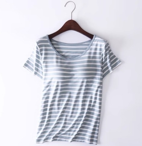 トップス デート モテアイテム カップ付き Tシャツ 半袖 コットン ボーダー柄 可愛い きれいめ 上品 おしゃれ かっこいい 可愛い ラブリー キュート ガーリー クール モード系 セクシー