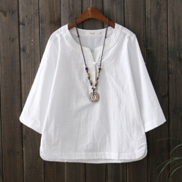 個性的 デート モテコーデ トップス Tシャツ シャツ 袖あり 7分袖 七分袖 Uネック 襟なし かわいい 可愛い シンプル カジュアル 上品 おしゃれ お洒落 アジアン エキゾチック