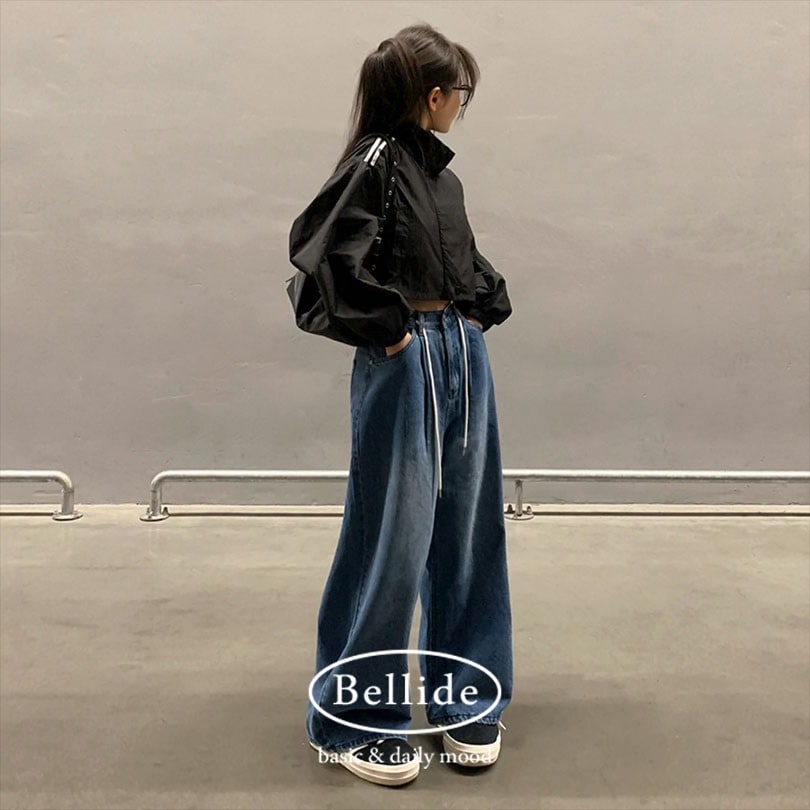 韓国の女性ファッション/ [MADE/2つの丈] 4SEASON, ストリングデニムワイドパンツ pt1370