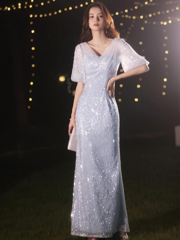 ワンピースドレスドレスバンケットドレス女性の妖精の気質は威厳がありスリムでエレガントな誕生日ドレス夏のホスト