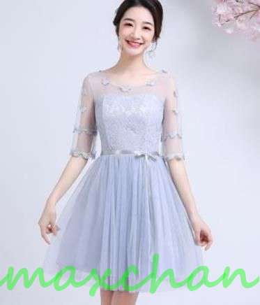 サマー　3色選　パーティードレス ワンピース　結婚式 ブライズメイド ドレス　Aライン ベアトップ　安い　花嫁 ミニ　ショット