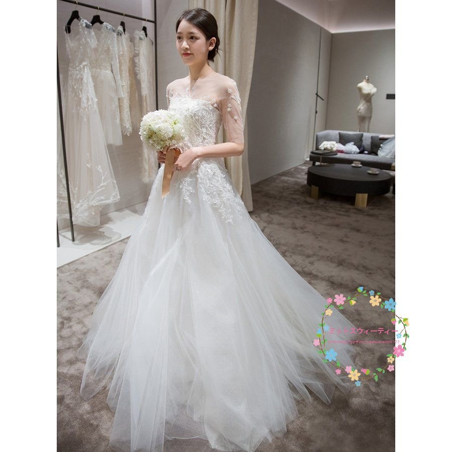 マタニティ ウェディングドレス エンパイア 花嫁 安い 白 シンプル 結婚式 袖あり ロングドレス