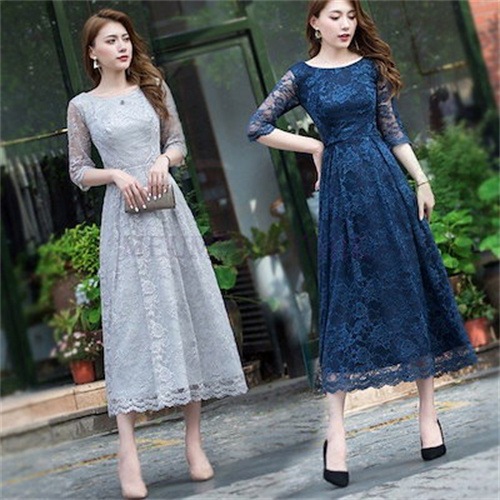 パーティードレスロングロングドレスドレス結婚式ドレスピアノ発表会お呼ばれ二次会披露宴フォーマルレース袖ありワンピース 演奏会 成人式