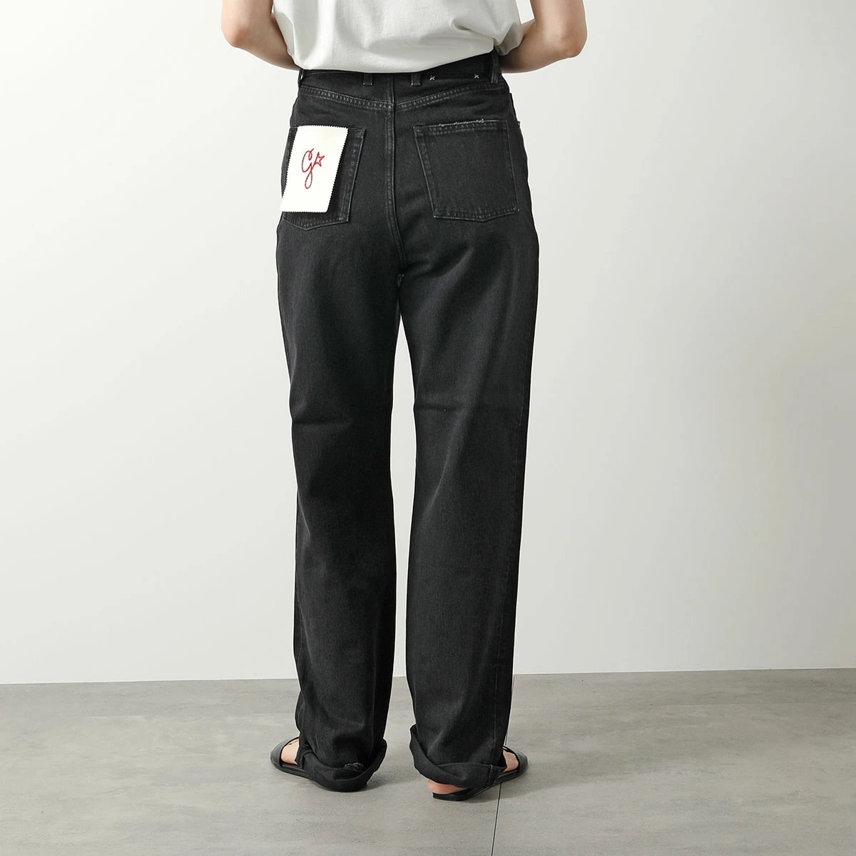 GOLDEN GOOSE ゴールデングース ジーンズ GWP00844 P000625 レディース デニム パンツ コットン ラベルG ワイドレッグ 90100/BLACK