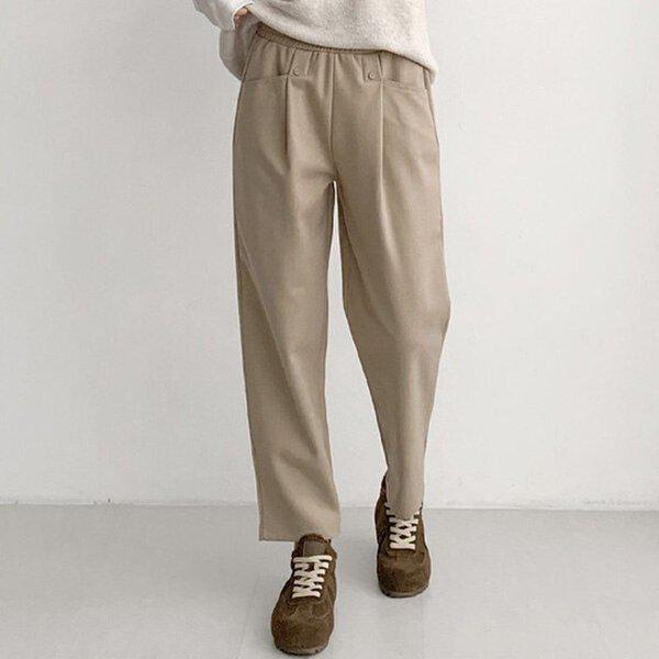 (PT)ピンタックボタン裏起毛パンツ 冬 女性 裏起毛 バンディング