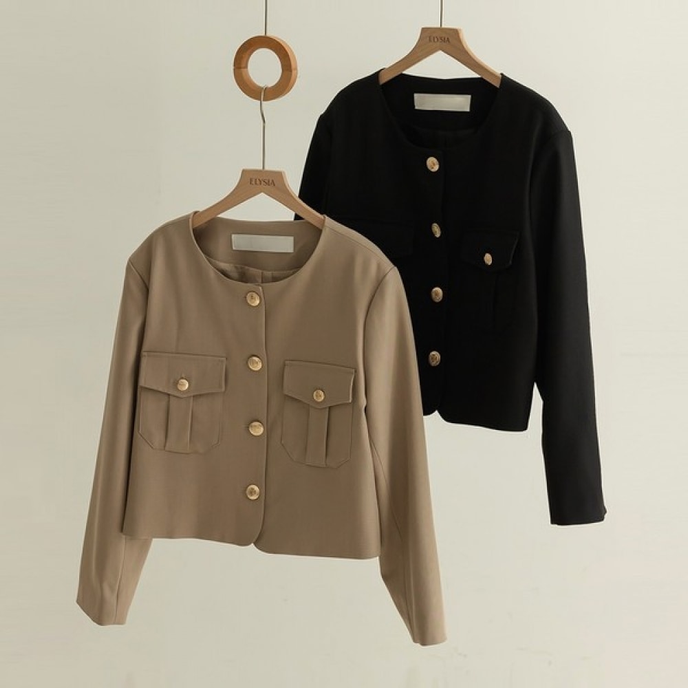 (Elysia) Imel ノーカラーポケットボタンジャケット