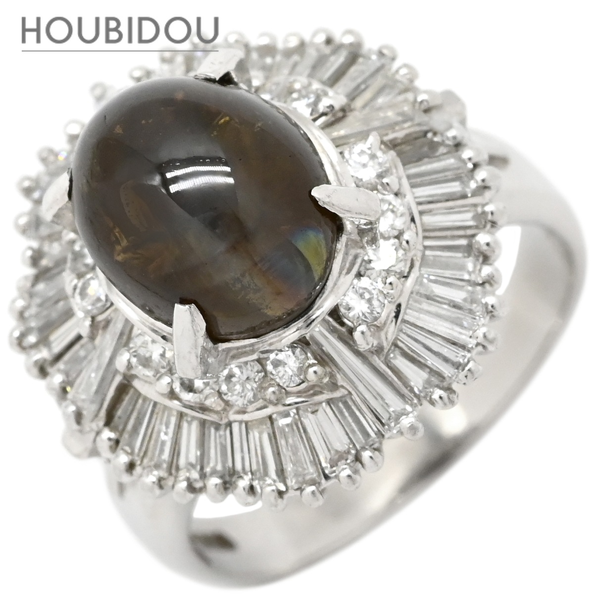 リング 指輪 クリソベリル キャッツアイ ダイヤ リング プラチナシルバー 猫目石 5.02ct プラチナム PT ダイヤモンド オーバル 10号【中古】