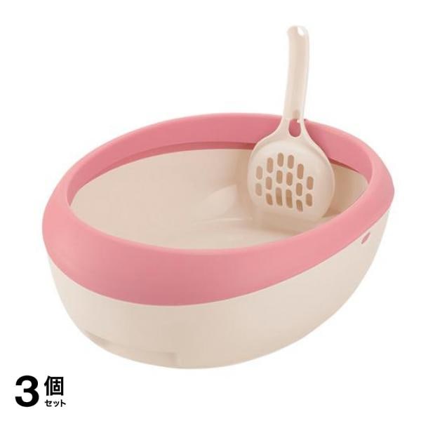 リッチェル 猫用 ラプレ ネコトイレ Sサイズ 本体 1組入 (コーラルピンク) 3個セット