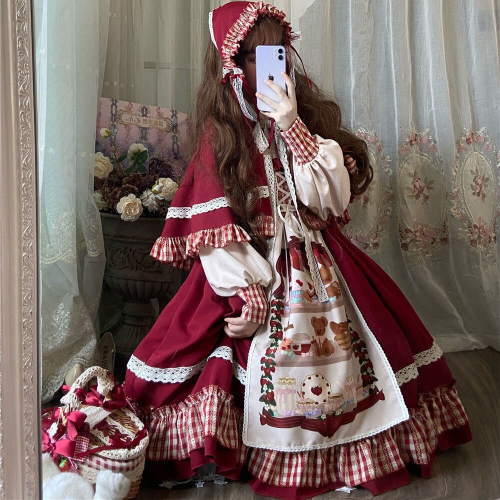 【3日以内に出荷】 ニューイヤー 赤ずきんちゃん op クリスマス ロリータ 長袖ドレス 赤いマント ロリータ 女の子