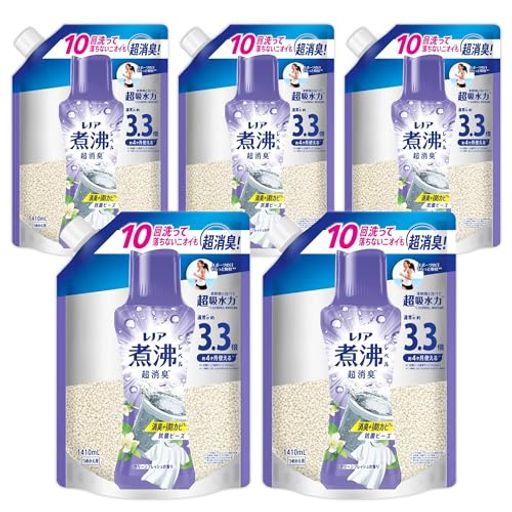 煮沸レベル超消臭 抗菌ビーズ +洗濯槽の防カビ クリーンフレッシュ 詰め替え 1,410mL×5袋 [大容量] [ケース品] 柔軟剤と一緒に使って効果長続き