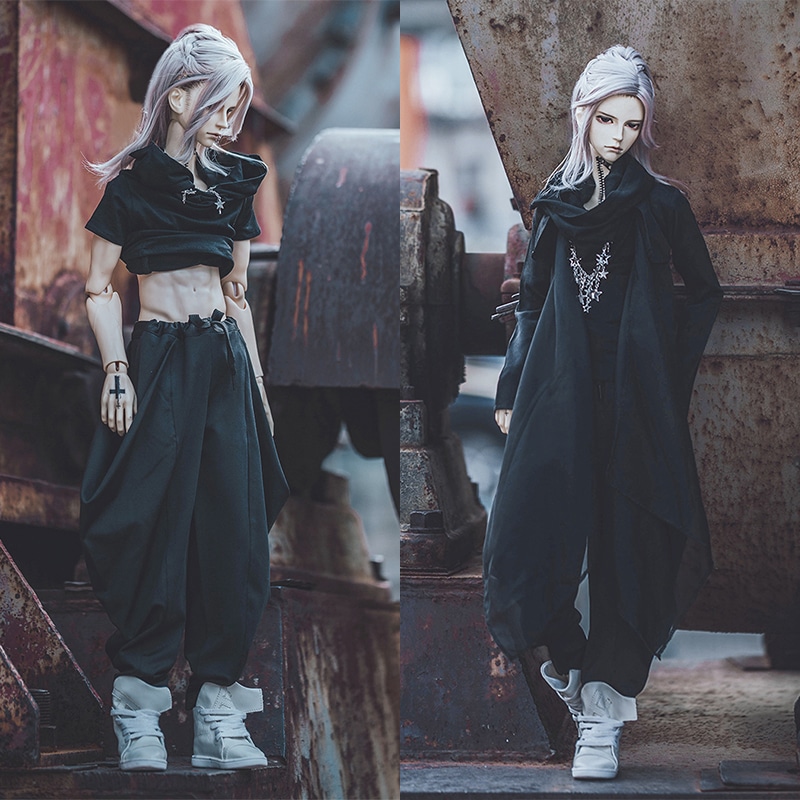 BJDドール服 人形用衣装セット 黒 『流浪のstar』4点カジュアル 70cm/SDサイズドール用