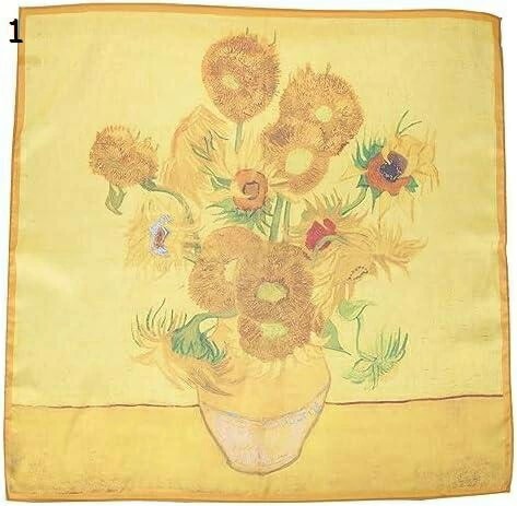【20%OFFクーポン～】サテン7ヘッド7スカーフ7花柄7バンダナ7スカーフ7バン7ゴッホ7オイル7絵画7ひまわり7パターン7スクエア7ヘア7スカーフ7エレガント7ヘア7ラップ7ネック7スカーフ7女性