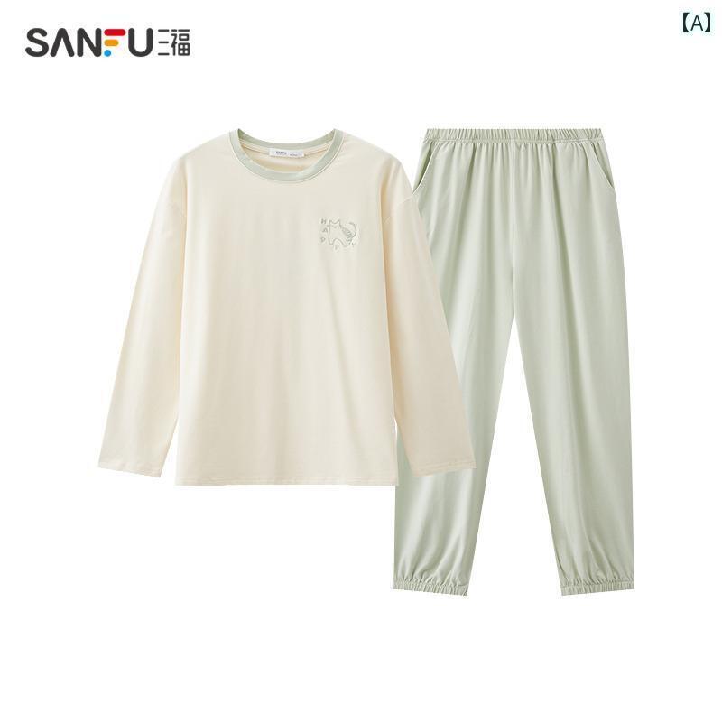 レディース　パジャマ　スウェット　上下 Sanfu レディース 春 かわいい 猫 丸 首 パジャマ セット シンプル 快適 家 着 女性 496050