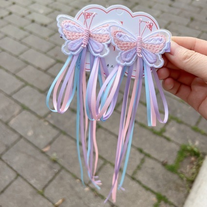 【1点ご購入 で10点プレゼントいたします】超仙甘姫リボンペアクリップ子供刺繍真珠蝶の髪飾り女の子の髪飾り