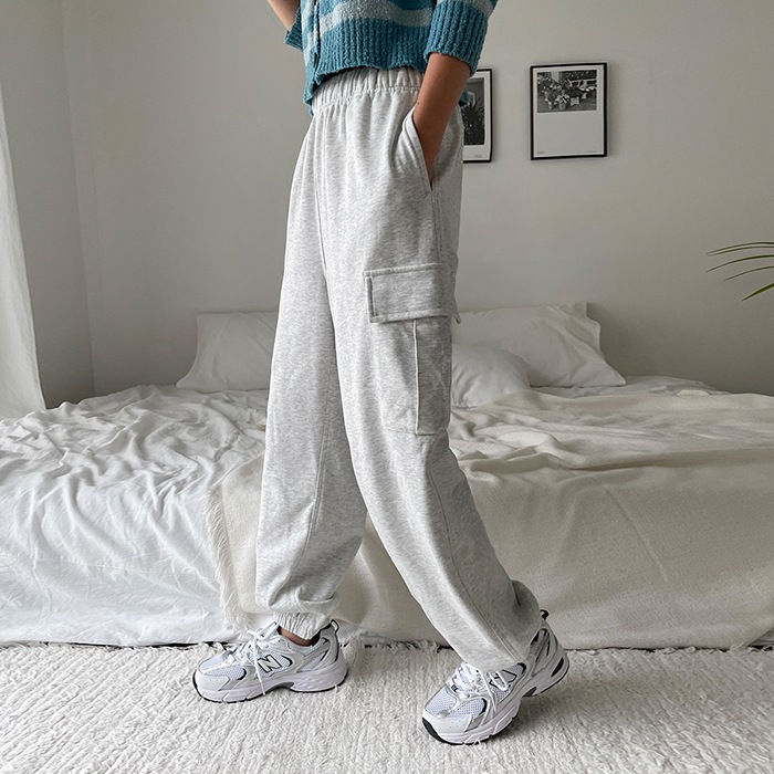 [韓国ファッション] 여성용 빅사이즈 이너스트링 밴딩 포켓 와이드 조거 팬츠