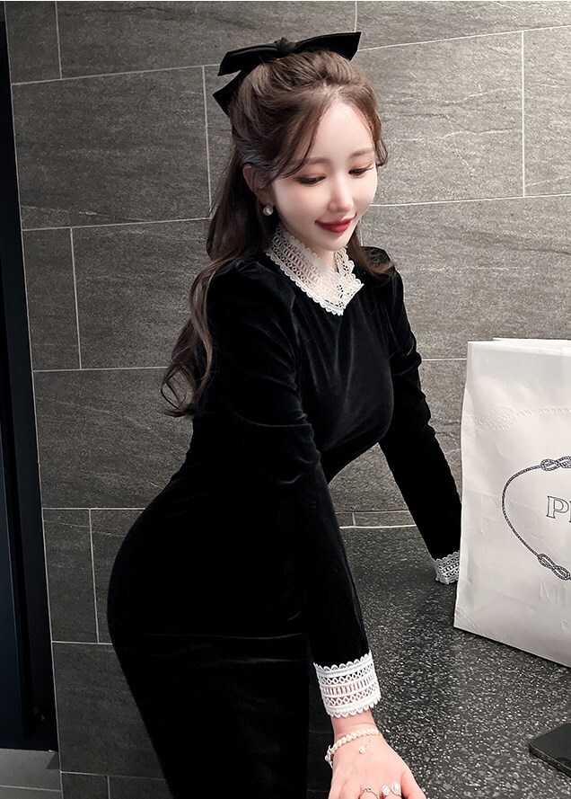 ワンピース 膝丈 ひざ丈 膝上 長袖 かわいい 大人可愛い きれいめ シンプル 大人 上品 おしゃれ お洒落 レトロ 大人可愛い 大人女子 こなれ感 ラブリー キュート クール セクシー エレガント 9,409円