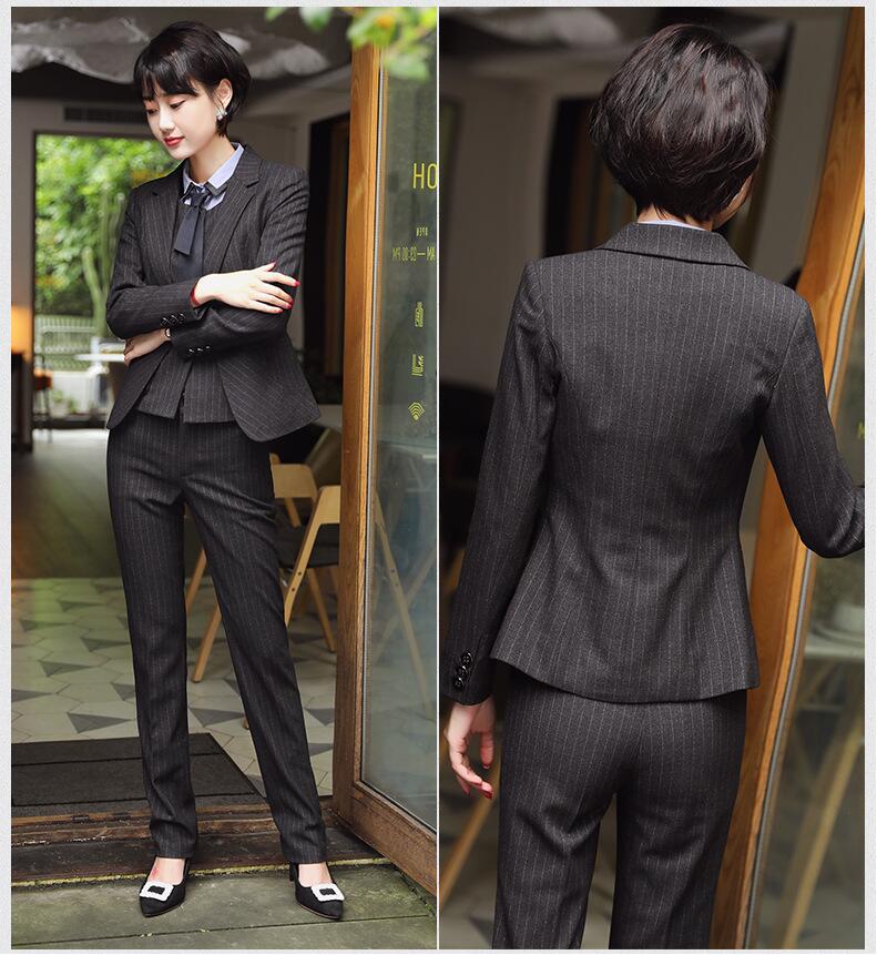 大人気 上品 スリーピース ストライプ ３点セット ジャケット＋ベスト＋パンツ/スカート 秋冬 リクルートスーツ レディース セットアップ 司会 大きいサイス S M L LL 3L 4L 5L ママ
