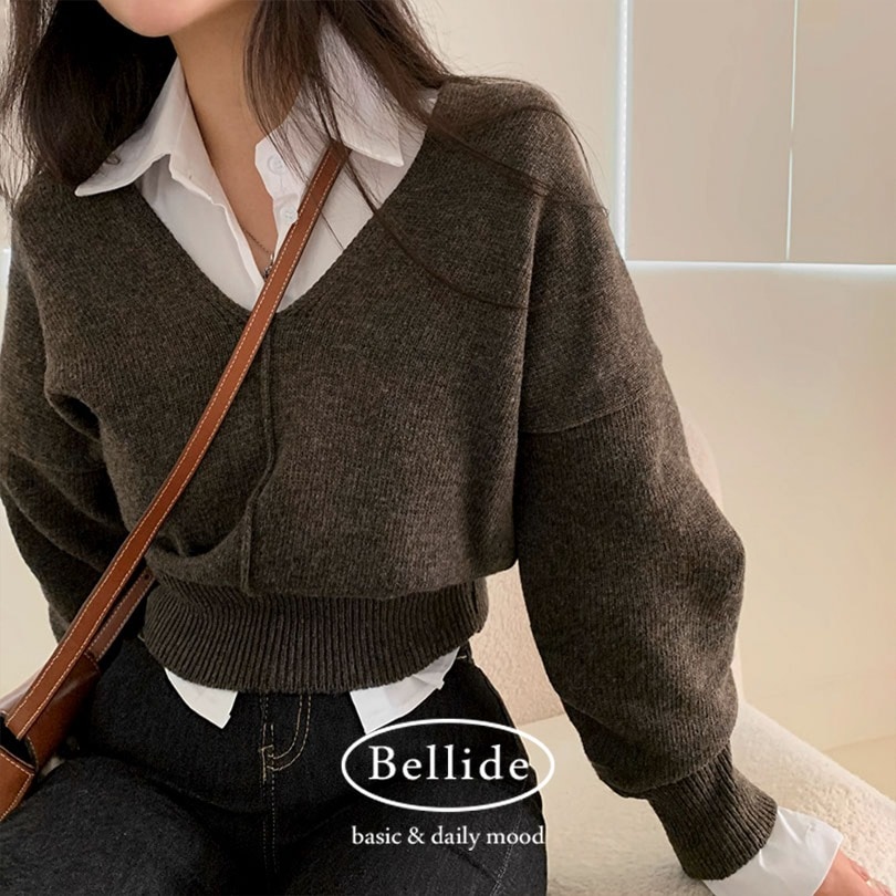 韓国の女性ファッション/ [MADE] クラックスリットVネックウールニット nt1269