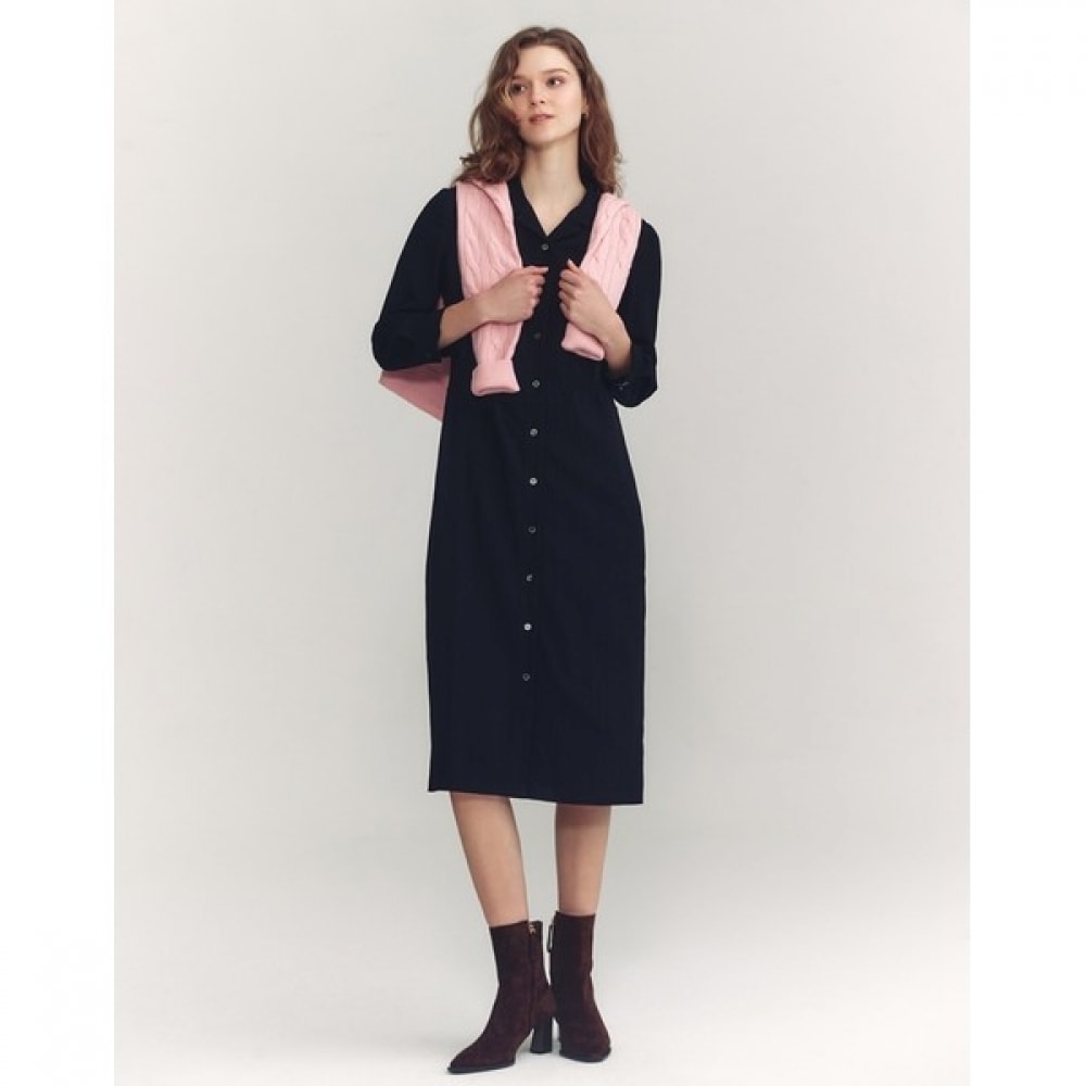 (ヘッジズレディース) 24FW フォーマル 3/4 スリーブシャツドレスブラック HSDR4C704BK