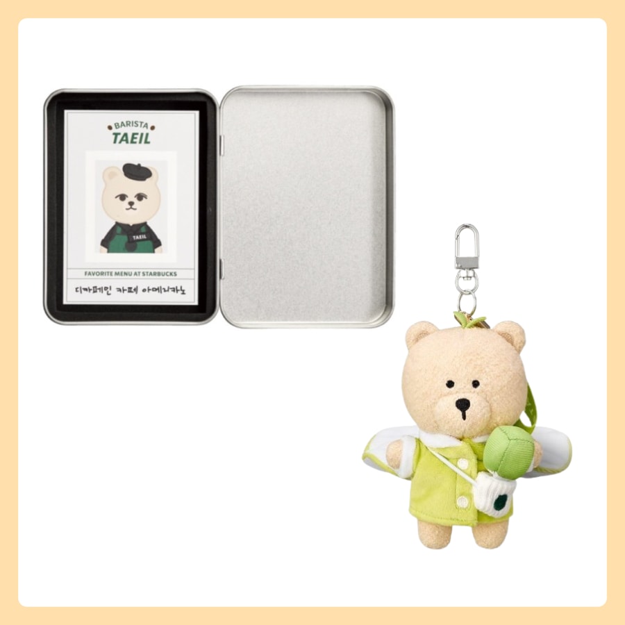 [NCT Xスターバー] スターバックス NCT リムーバブル ステッカー ティンケース セット (20P) +エヌシーティー ベアリスタ ぬいぐるみ キーリング