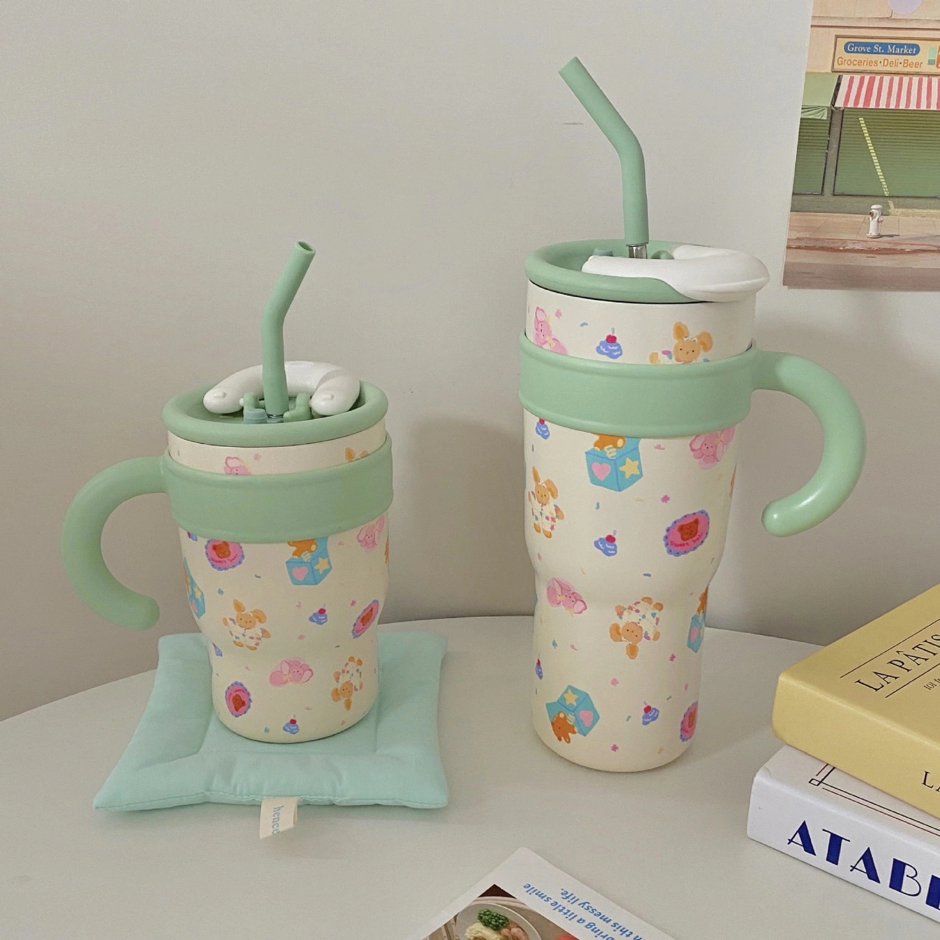 これは本当にかわいい大容量保温カップ女子高容貌値ステンレスコップストロー付きコーヒーカップ