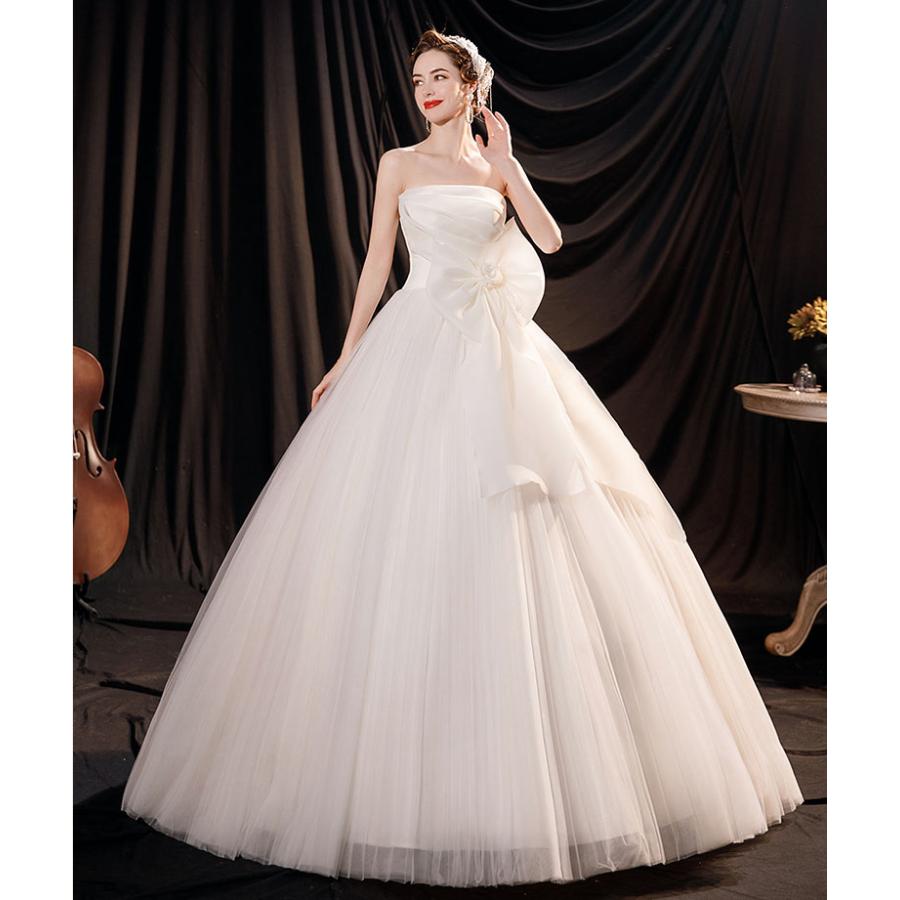 プリンセスラインドレス 結婚式 二次会 ウエディングドレス ビスチェ チュール ウェデイングドレス 海外挙式 花嫁 披露宴 ブライダル 編み上げ オフホワイト