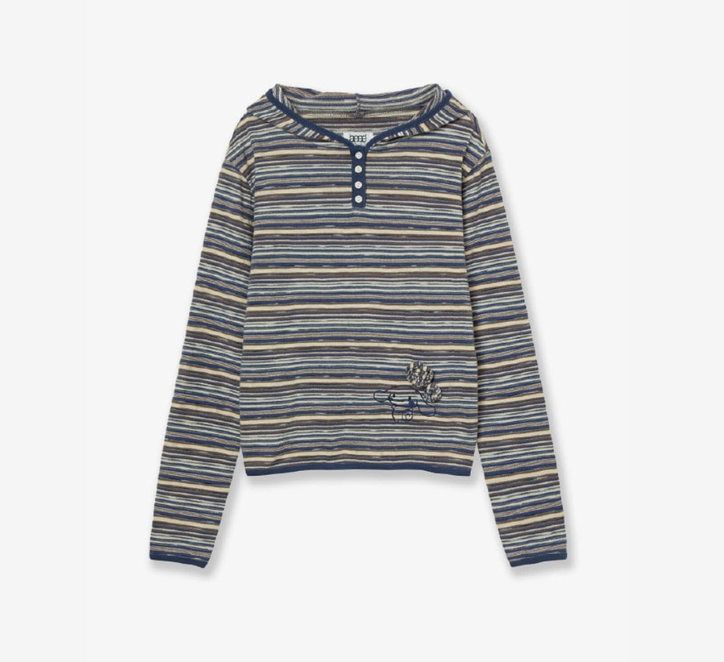 【aeae】 25FW CINNAMOROLL STRIPE KNIT HOODIE : BLUE