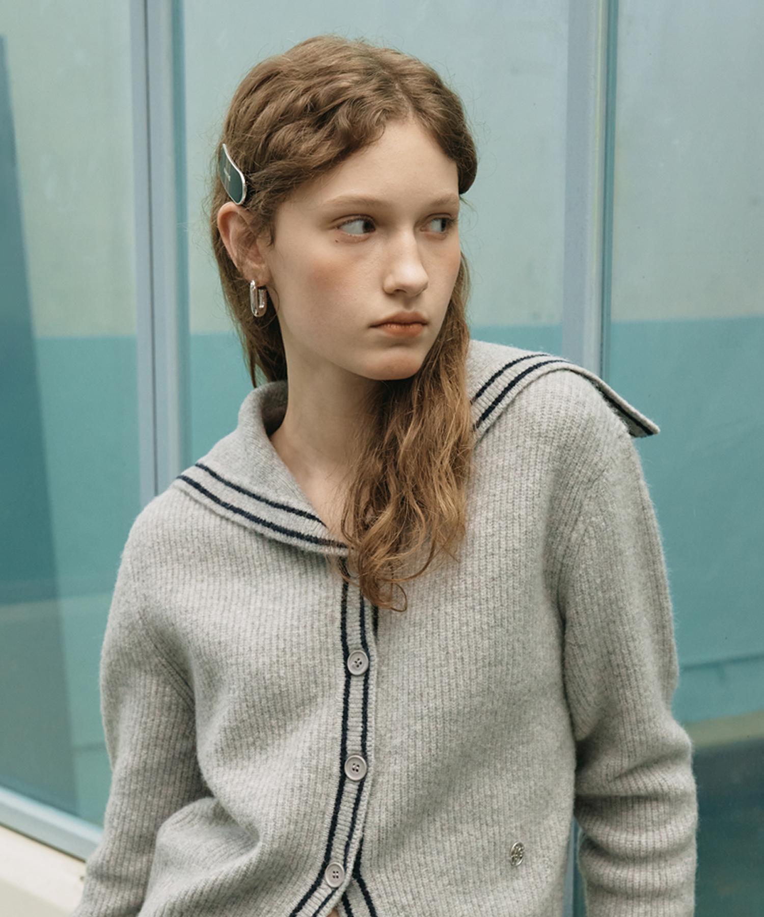 【MARITHEFRANCOISGIRBAUD】 W CIRCLE LOGO SAILOR KNIT CARDIGAN : GRAY