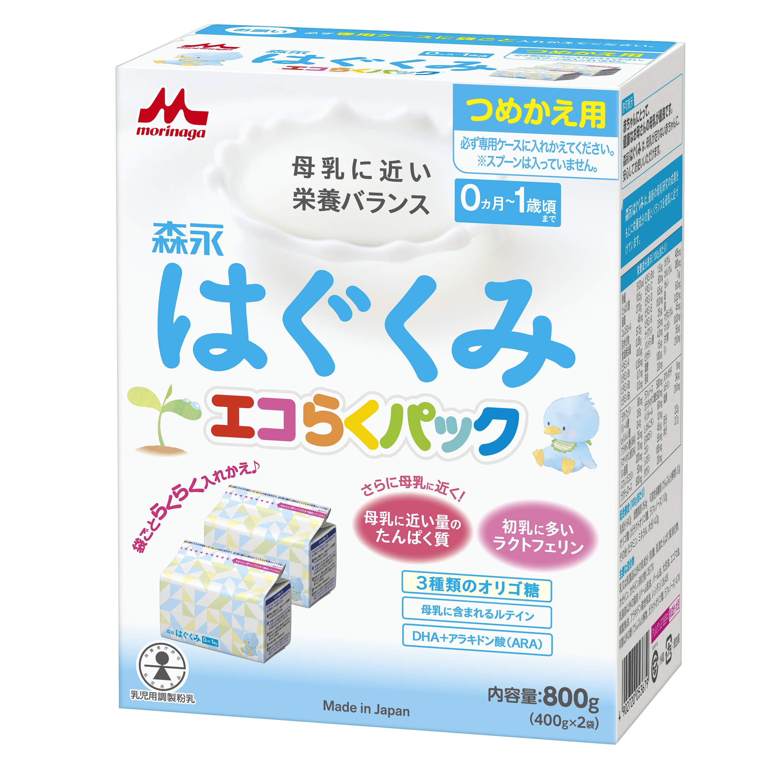 森永乳業 粉末 森永 ドライミルク はぐくみ エコらくパック つめかえ用 800g(400g×2袋) ×6セット
