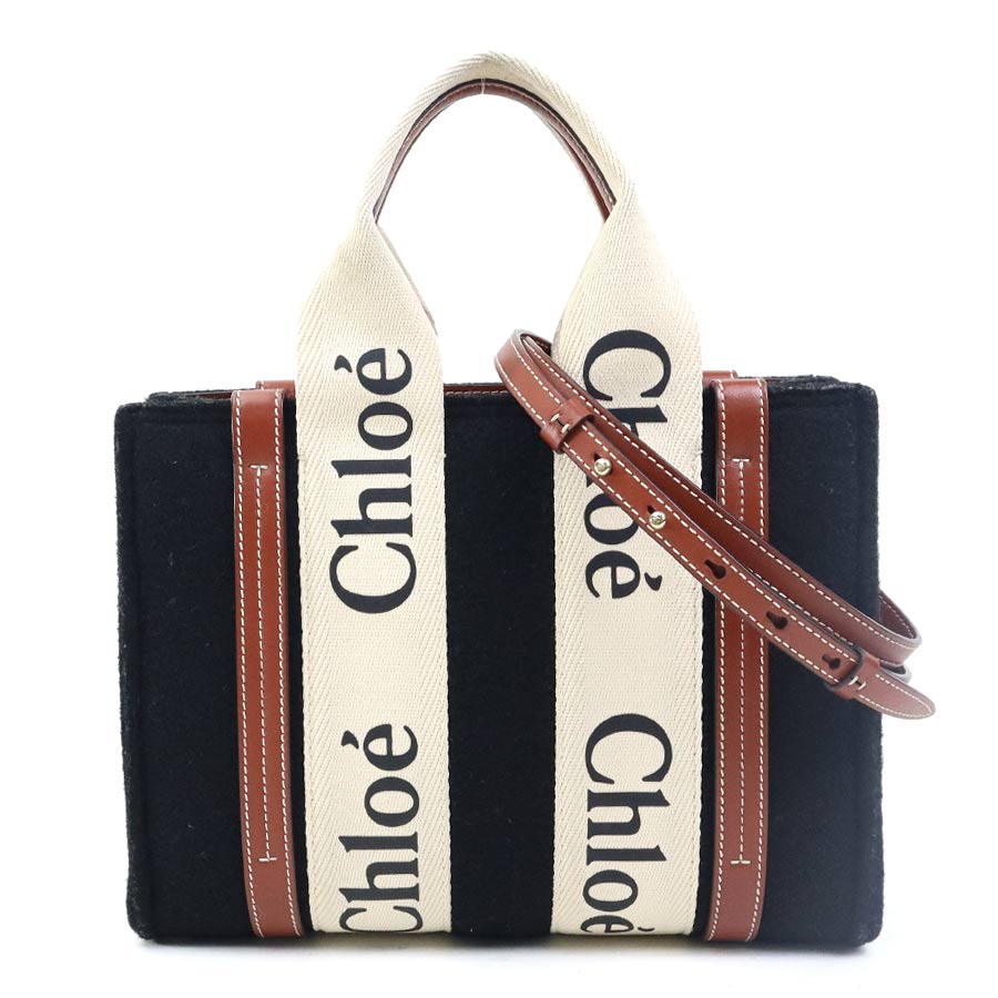 クロエ Chloe ハンドバッグ ショルダーバッグ ウッディ スモール ウール/レザー ブラック レディース e61153k