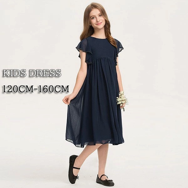 [高品質]ピアノ発表会 ドレス 子供 中学生 ワンピース 女の子 キッズ ドレス 子供服 キッズ服 袖あり 半袖 結婚式 子供ドレス ミモレ丈 フォーマルドレス パーティードレス フラワーガール ベー