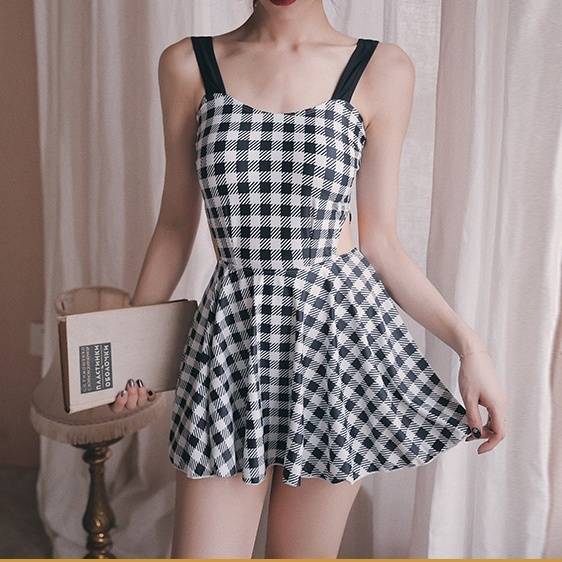 レディース スイムウェア 水着 オールインワン ワンピース モノキニ ノースリーブ チェック チェッ