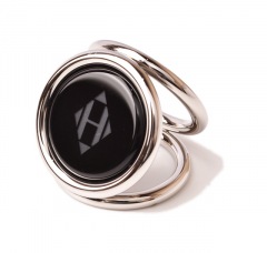 エルメス スカーフリング HERMES トリオ TRIO シルバー/ブラック Hロゴモチーフ