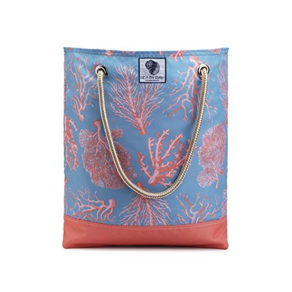 Bucket Beach Bag， Pool Bag or Travel Tote- California Style Water Resistant (A Fan of Red Coral) 並行輸