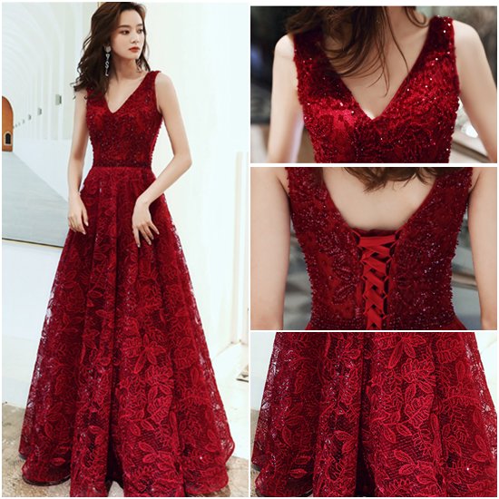 【取寄：納期2週間】演奏会ドレス ロングドレス 結婚式 大きいサイズ 二次会 花柄 レッド Aラインスカート 1 6,943円