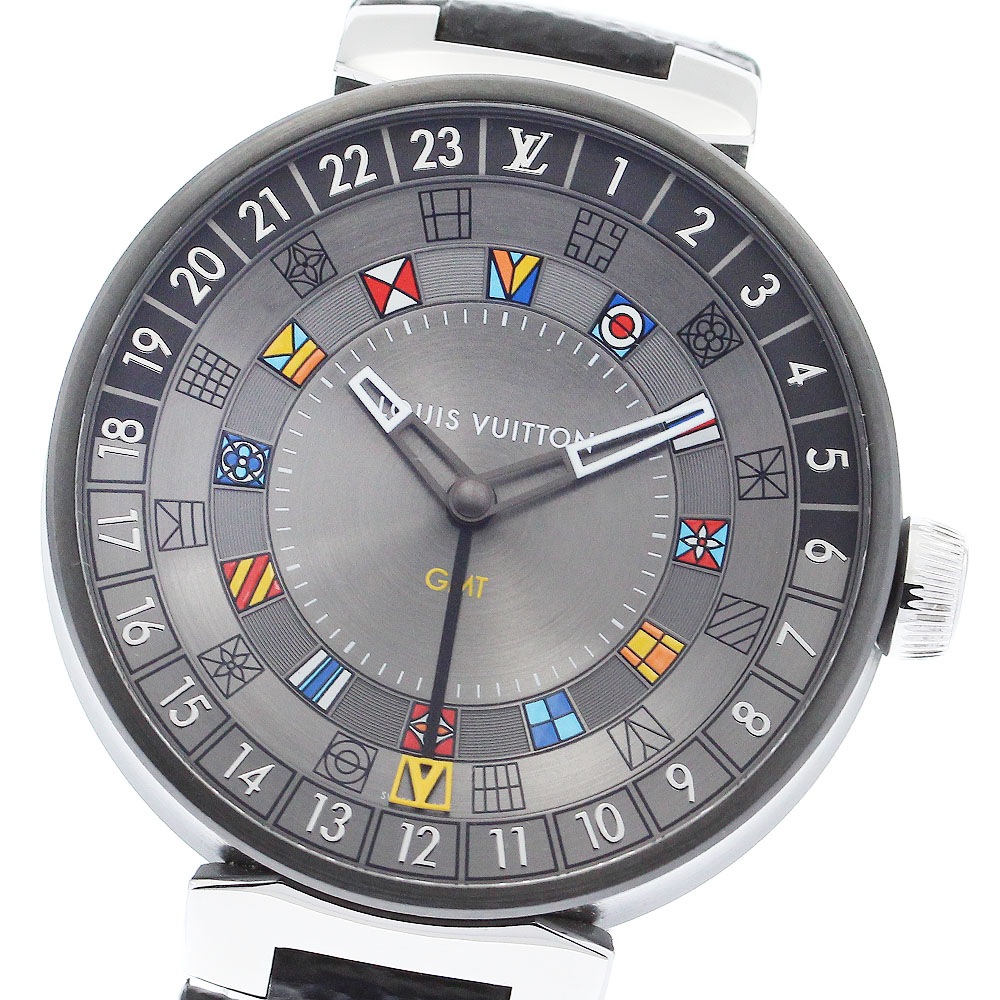 ルイ・ヴィトン LOUIS VUITTON QA097 タンブール ムーンデュアルタイム GMT クォーツ メンズ 良品 _881806【中古】