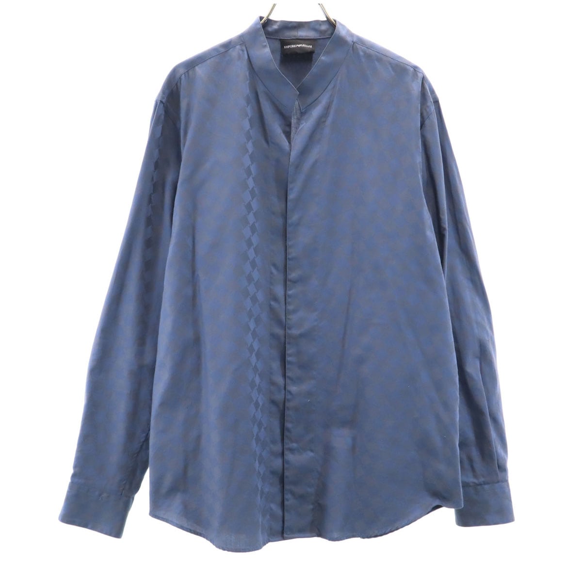 総柄 長袖 スキッパー シャツ M ネイビー系 メンズ 古着