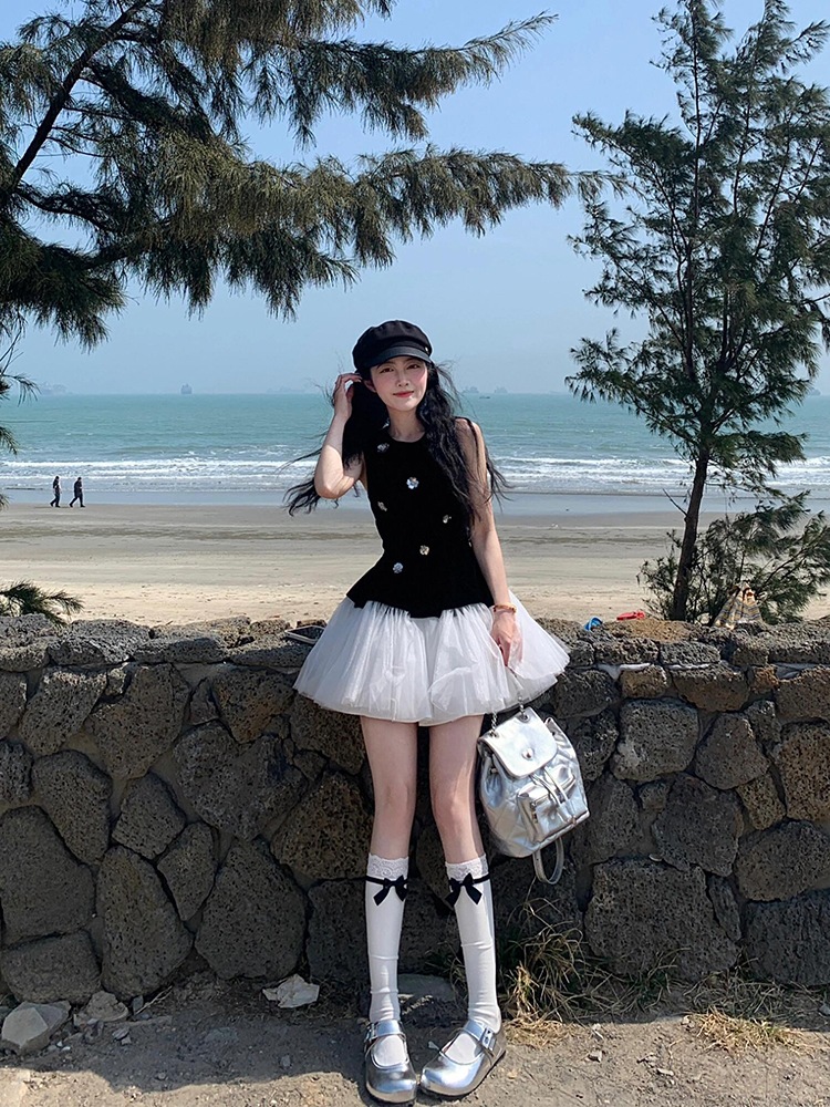 2025 春夏 ワンピース ドレス 異素材 ミニ丈 韓国ファッション レディース キラキラ光 切り替え おしゃれ かわいい シンプル お出かけ フレンチ