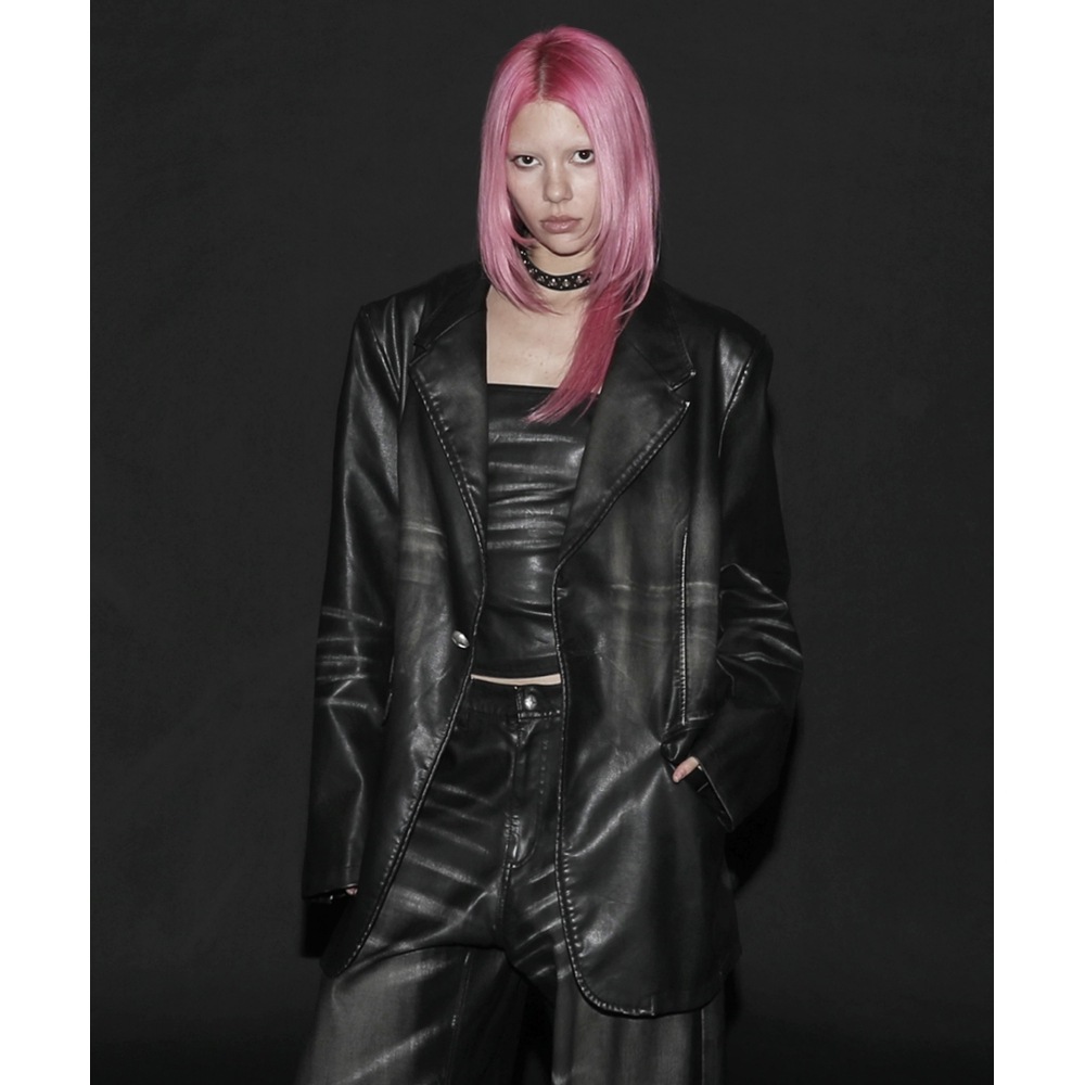 BADBLOOD アンティーク調レザーブレザー-ブラック