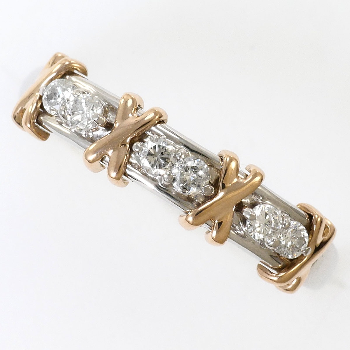 PT900 プラチナ K18 18金 PG ピンクゴールド リング・指輪 12.5号 ダイヤモンド 0.15ct 総重量約2.1g ジュエリー 中古