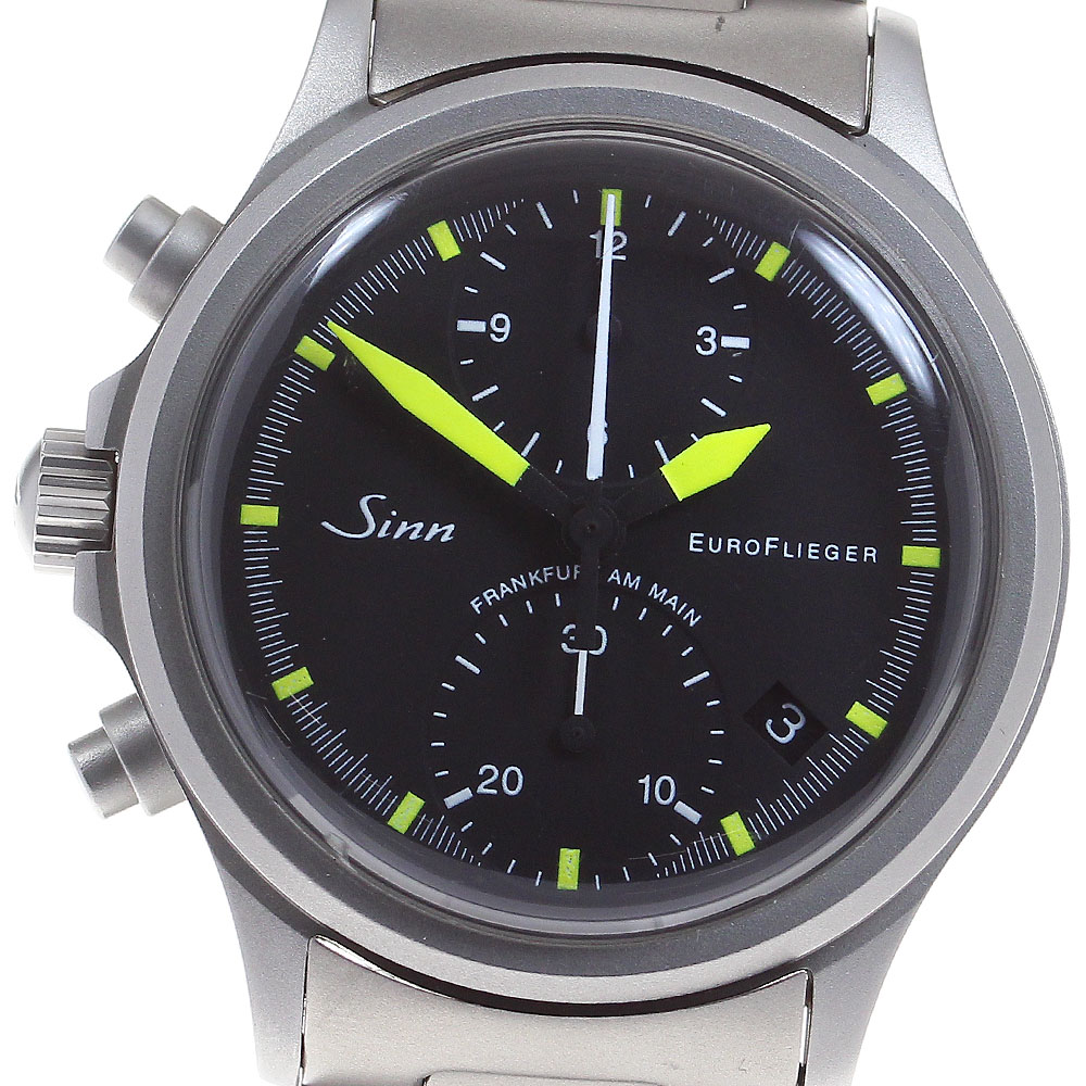 ジン Sinn 356 ユーロ フリーガー クロノグラフ デイデイト 自動巻き メンズ 良品 箱保証書付き_815343【中古】