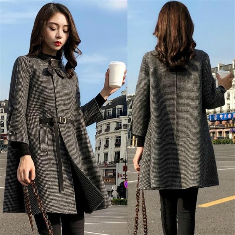 チェスターコート レディース 秋冬新作 チェスターコート チェック柄 ミディアム丈 黒ラシャコート