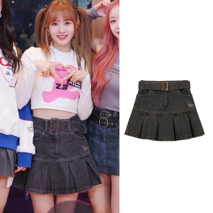 STAYC シウン 着用 [NF] DENIM PLEATS BELT SKIRT (BLK)_FQC023 / STAYC着用