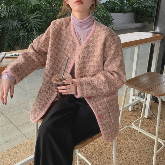 2色 レトロ風 アウター ジャケット レディース 秋冬 春 かわいい きれいめ 個性的 暖かい 軽い シャツジャケット スーツジャケット レギュラー丈 長袖 Vネック Uネック スリム タイト 細身