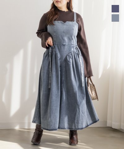 大きいサイズ レディース LL 3L 4L XL XXL XXXL CLETTEオリジナルサイドベルトデニムジャンスカ