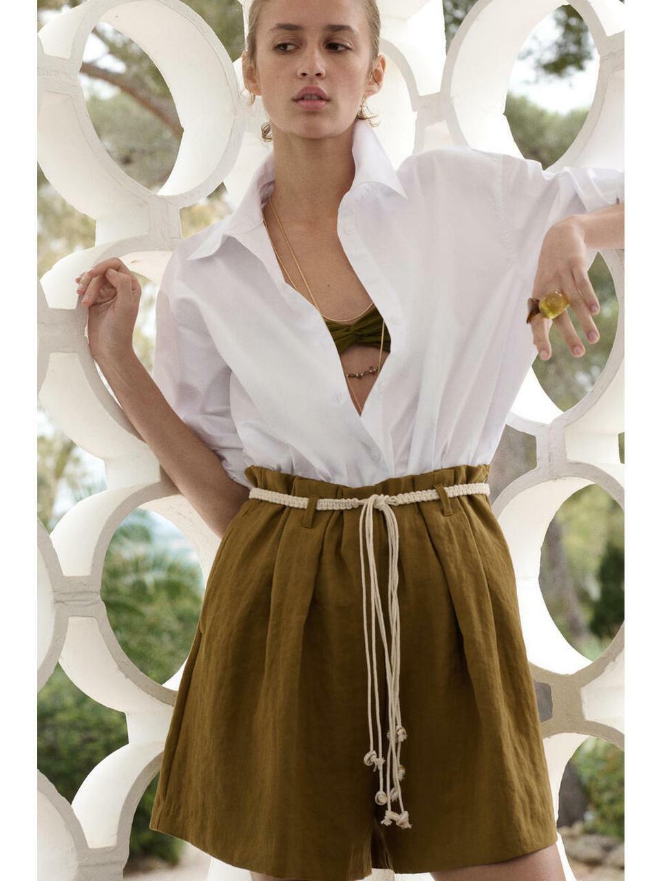 H&M ベルト付きペーパーバックショーツダークベージュ 1334158001