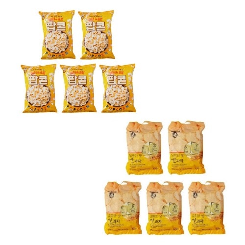 ノーブランドバターソルトポップコーン100g x 5個+甘い米菓子315g x 5個学校事務所