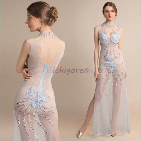 [8月新品-大ヒット中]二次会 パーティードレス 演奏会 ウェディングドレス ピアノ 結婚式 イブニングドレス お嬢様 タイトワンピース 発表会 レディース ロング Vネック ノースリーブ二次会 パー